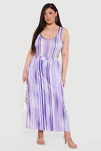 Plus Striped Cut Out Scoop Neck Maxi Dress