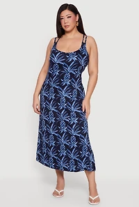 Plus Pineapple Print Double Strap Maxi Dress
