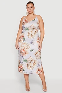 Plus Side Cut Out Floral Print Cami Midi Dress