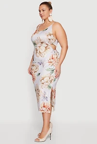 Plus Side Cut Out Floral Print Cami Midi Dress