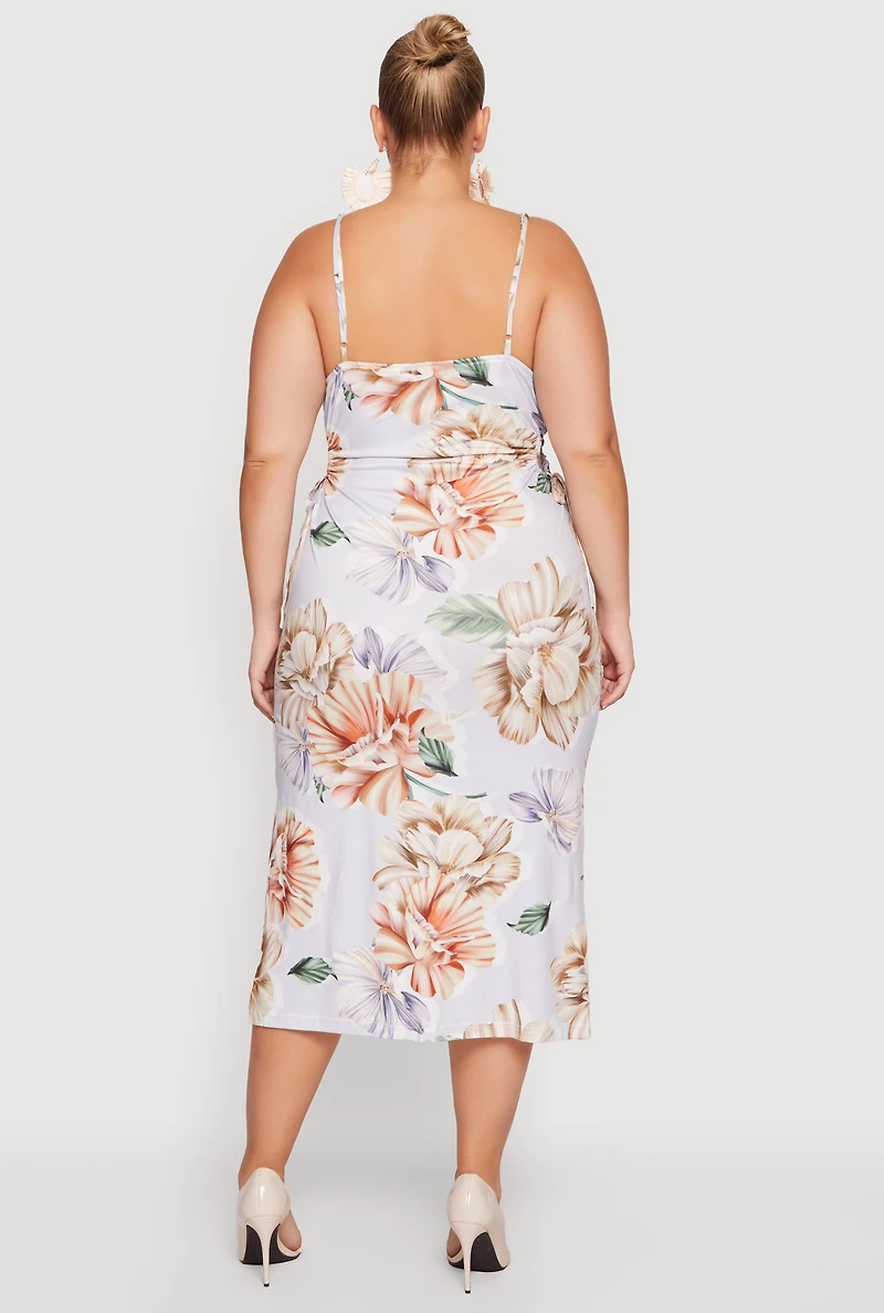 Plus Side Cut Out Floral Print Cami Midi Dress