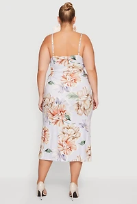Plus Side Cut Out Floral Print Cami Midi Dress