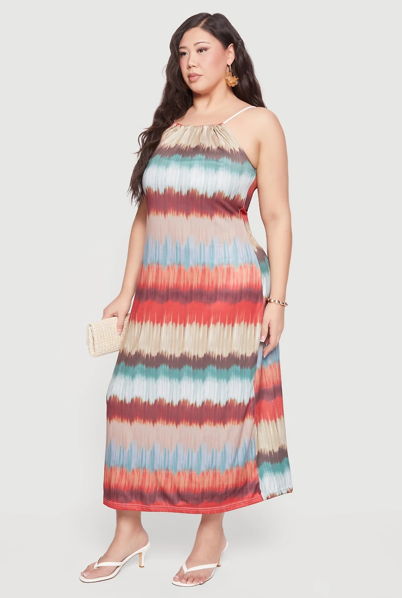 Plus Patterned Sleeveless Maxi Dress