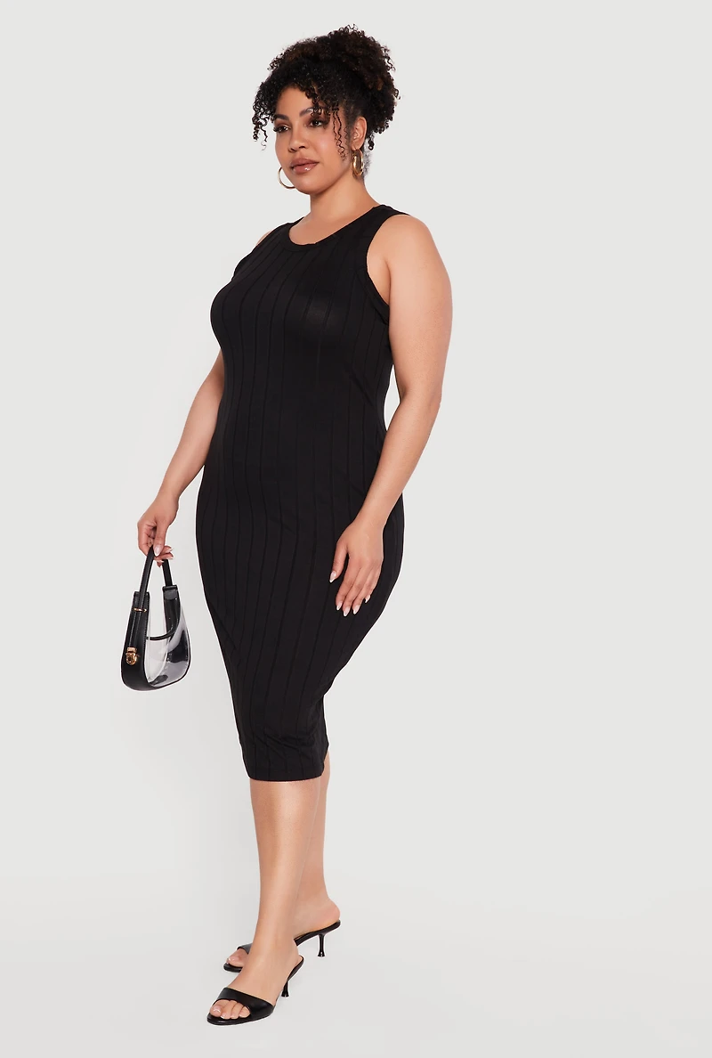 Plus Sleeveless Ribbed Knit Midi Dress