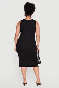 Plus Sleeveless Ribbed Knit Midi Dress