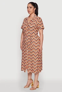 Womens Plus Size Wavy Striped Midi Shirt Dress, Multi, Size 2X