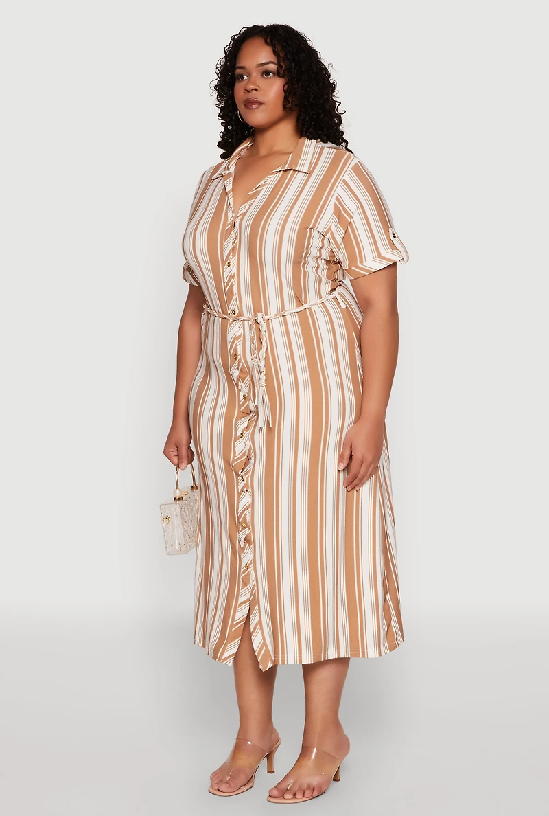 Plus Striped Midi Shirt Dress