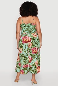 Plus Floral Print Smocked Maxi Sundress with Pockets