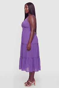 Plus Criss Cross Tie Back Tiered Dress