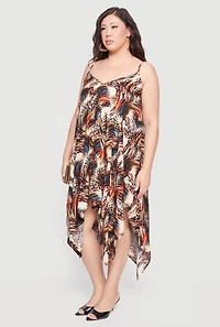 Plus Printed Pattern Sleeveless Handkerchief Hem Dress