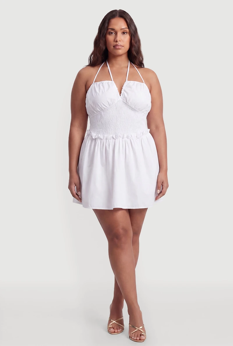 Plus Cutout Smocked Halter Dress