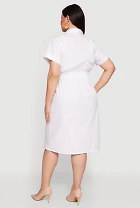 Plus Drawstring Waist Button Front Midi Dress