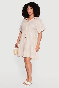 Plus Striped Tiered Shirt Dress