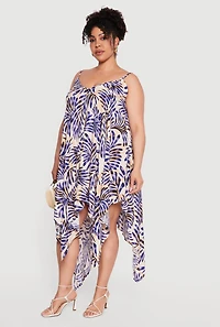 Plus Leaf Print Handkerchief Hem Dress