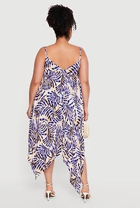 Plus Leaf Print Handkerchief Hem Dress