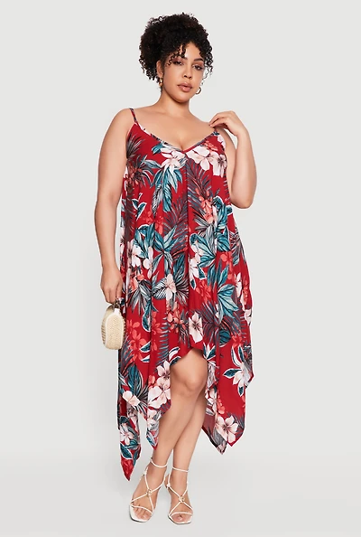 Plus Floral Sharkbite Hem V Neck Maxi Dress