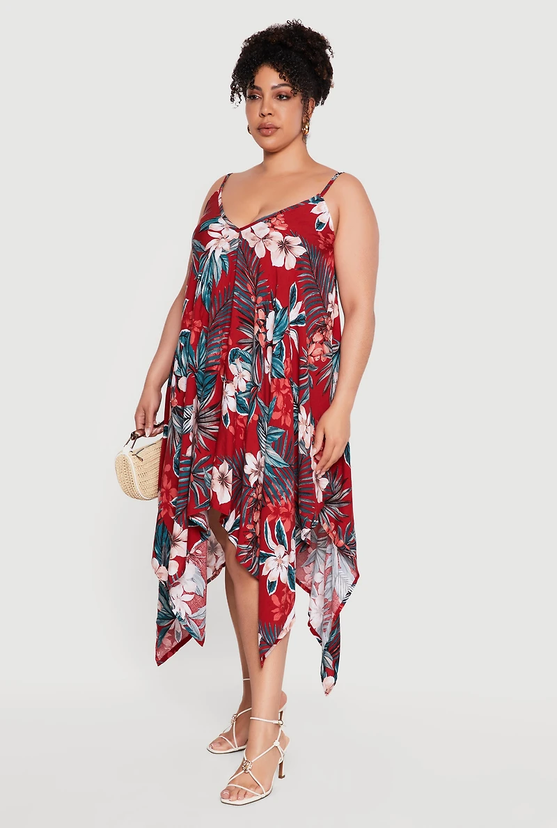 Plus Floral Sharkbite Hem V Neck Maxi Dress