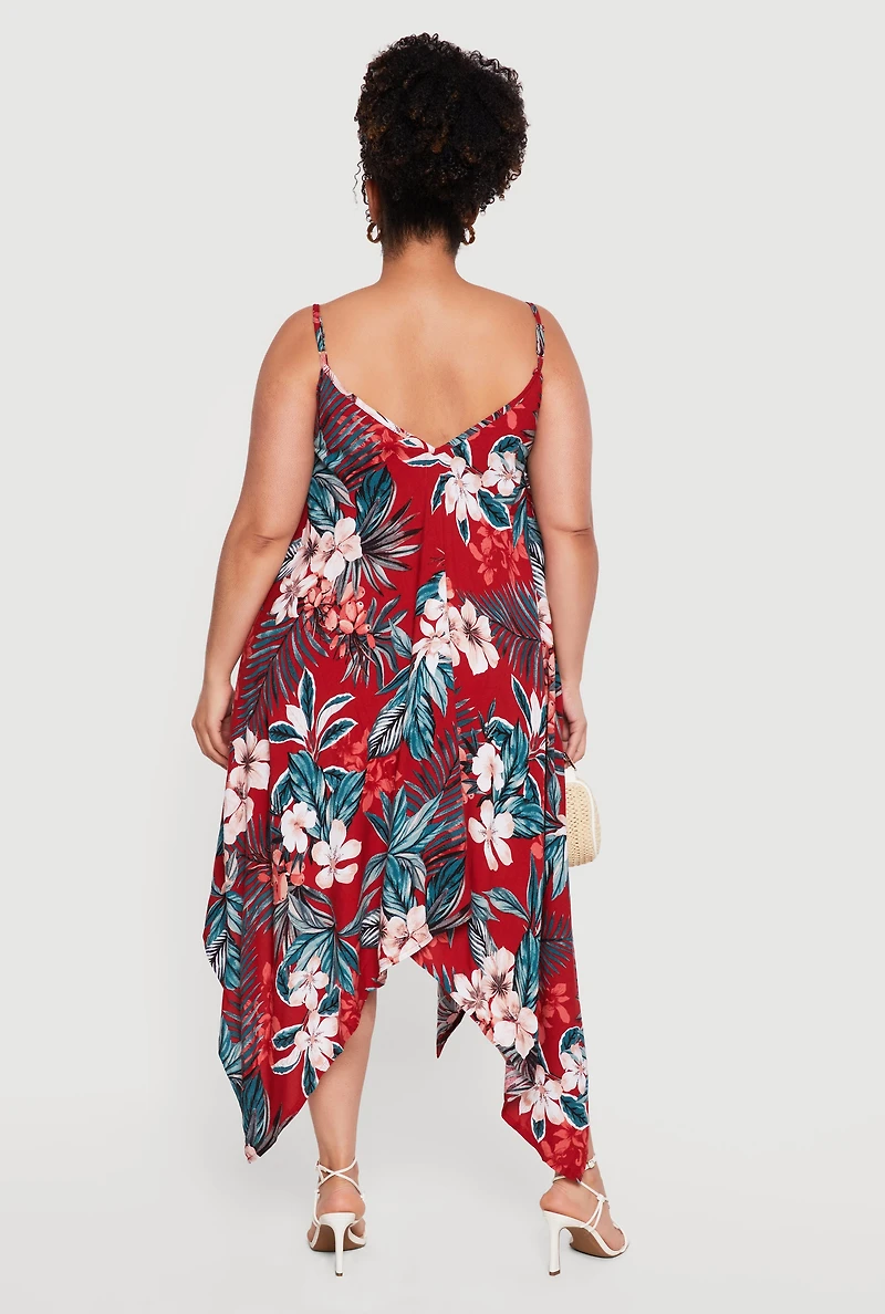 Plus Floral Sharkbite Hem V Neck Maxi Dress