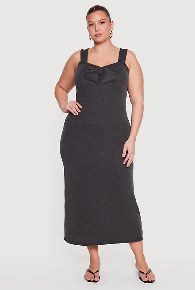 Plus Rib Knit Ruched Front Maxi Dress