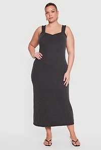 Plus Rib Knit Ruched Front Maxi Dress