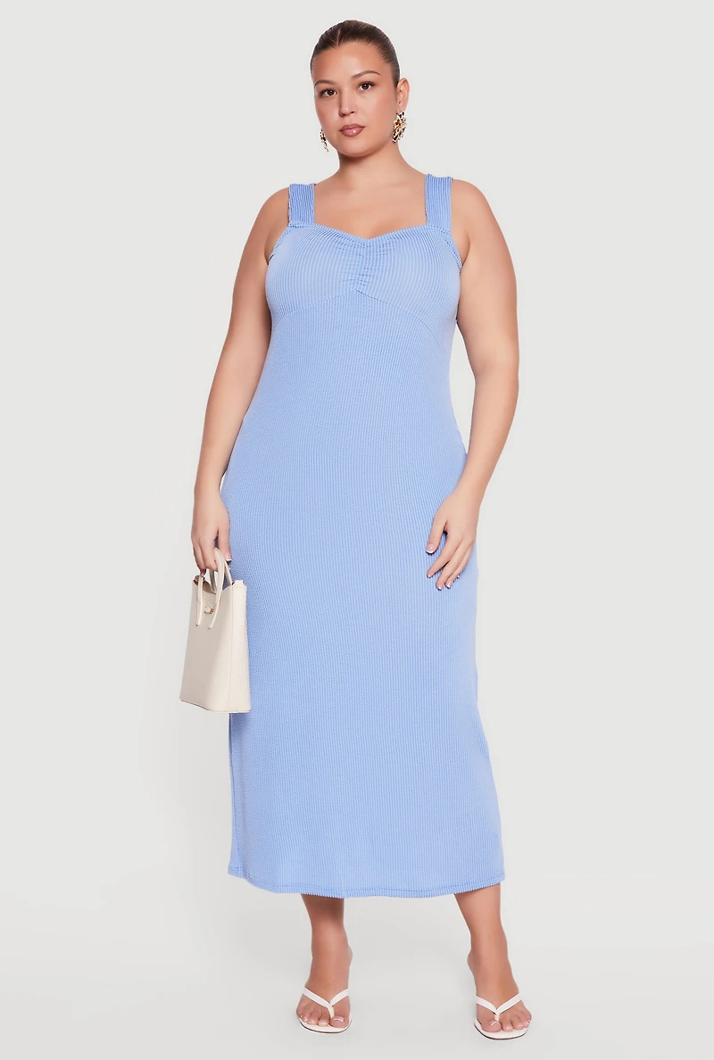 Plus Rib Knit Ruched Front Maxi Dress