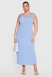 Plus Rib Knit Ruched Front Maxi Dress