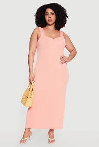 Plus Rib Knit Ruched Front Maxi Dress