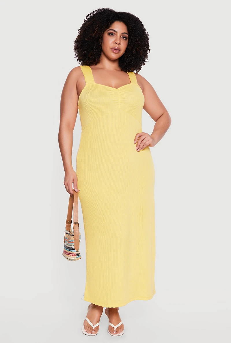 Plus Rib Knit Ruched Front Maxi Dress
