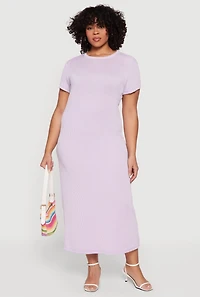 Plus Ribbed Knit Crew Neck Midi Dress