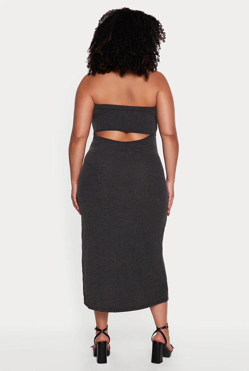 Plus Ribbed Knit Tube Dress with Keyhole Back