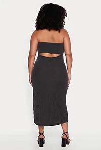Plus Ribbed Knit Tube Dress with Keyhole Back