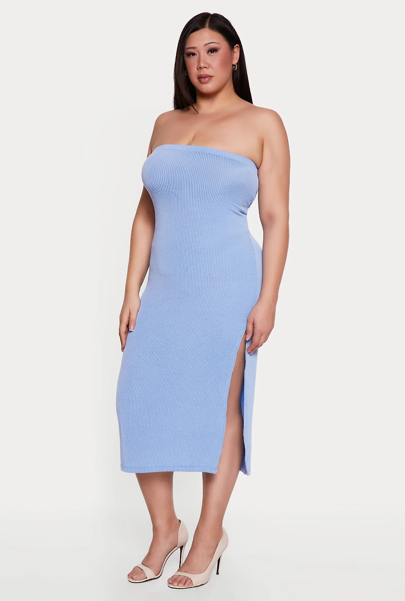 Plus Ribbed Knit Tube Dress with Keyhole Back