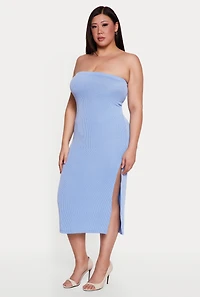 Plus Ribbed Knit Tube Dress with Keyhole Back