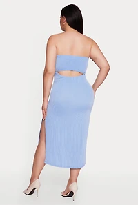 Plus Ribbed Knit Tube Dress with Keyhole Back