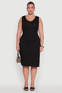 Womens Plus Ribbed Knit Scoop Neck Sleeveless Midi Dress, 2X