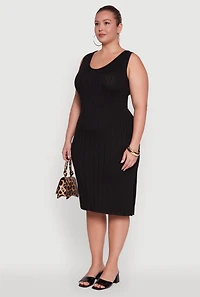 Womens Plus Ribbed Knit Scoop Neck Sleeveless Midi Dress, 2X