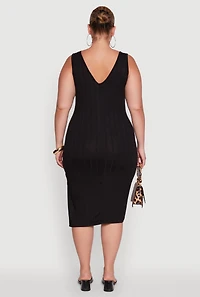 Womens Plus Ribbed Knit Scoop Neck Sleeveless Midi Dress, 2X