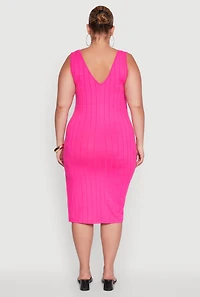 Womens Plus Size Ribbed Knit Scoop Neck Sleeveless Midi Dress, Pink, Size 2X
