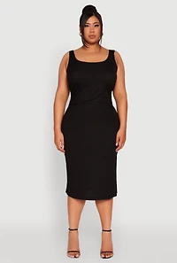 Womens Plus Ribbed Knit Side Slit Ruched Tank Dress, 2X
