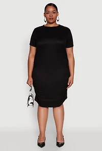 Womens Plus Side Ruched Rib Knit T Shirt Dress, 3X