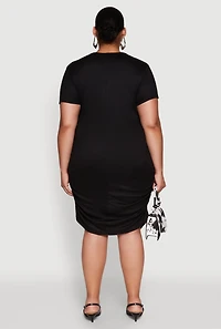 Womens Plus Side Ruched Rib Knit T Shirt Dress, 3X