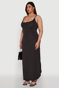 Womens Plus Textured Knit Scoop Neck Spaghetti Strap Cami Dress,