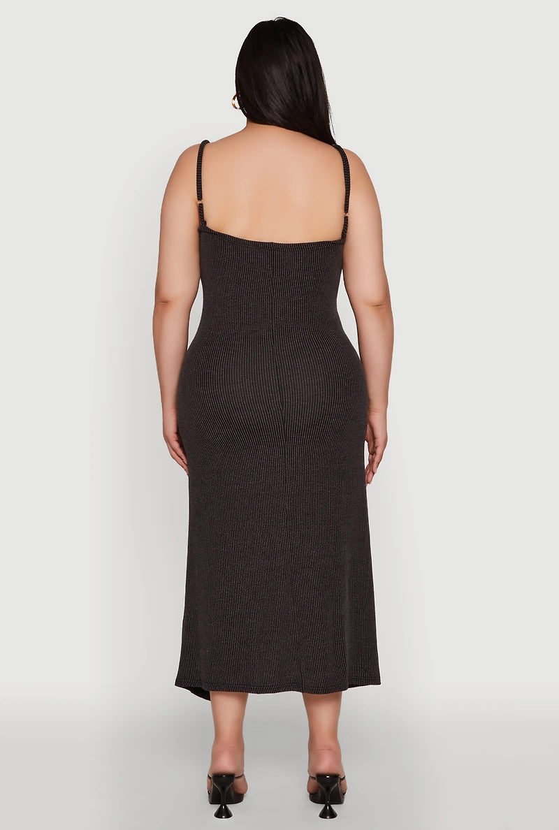 Womens Plus Textured Knit Scoop Neck Spaghetti Strap Cami Dress,