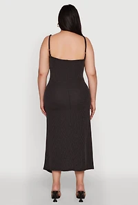 Womens Plus Textured Knit Scoop Neck Spaghetti Strap Cami Dress,