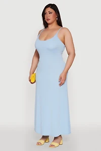 Womens Plus Size Textured Knit Scoop Neck Spaghetti Strap Cami Dress, Blue, Size 3X