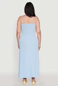 Womens Plus Size Textured Knit Scoop Neck Spaghetti Strap Cami Dress, Blue, Size 3X
