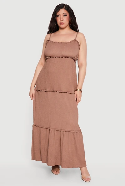 Plus Textured Knit Sleeveless Ruffle Tiered Maxi Dress