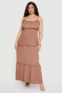 Plus Textured Knit Sleeveless Ruffle Tiered Maxi Dress