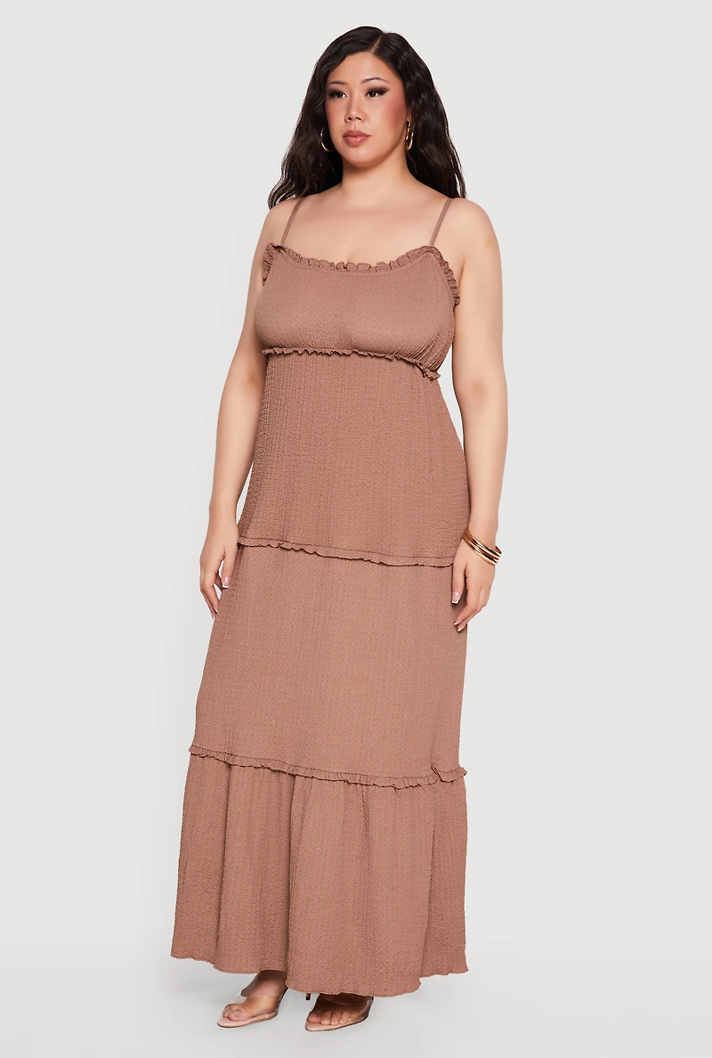 Plus Textured Knit Sleeveless Ruffle Tiered Maxi Dress