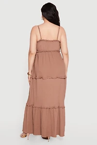 Plus Textured Knit Sleeveless Ruffle Tiered Maxi Dress